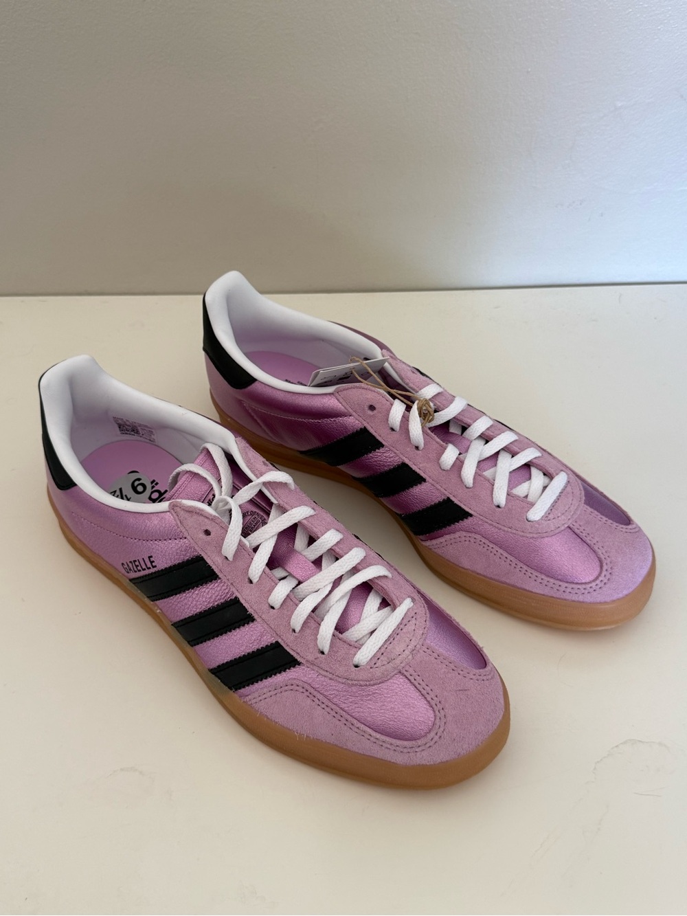 Pink metallic adidas gazelle size 9.5